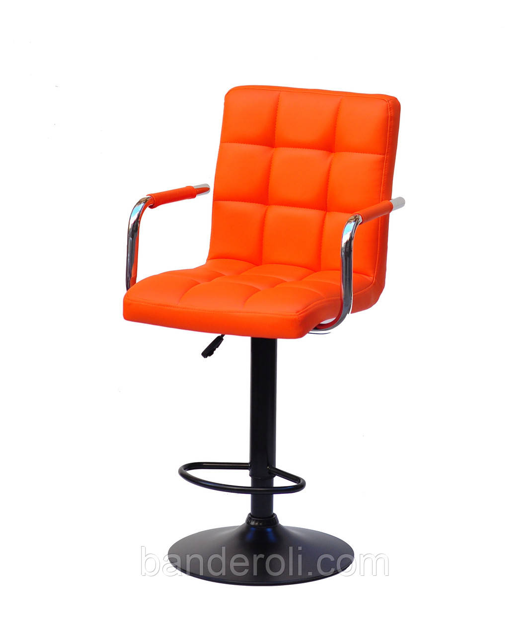 Стілець барний Augusto Arm Bar BK-BASE екокожа помаранчевий, опора чорна з регульованою висотою, фото 1