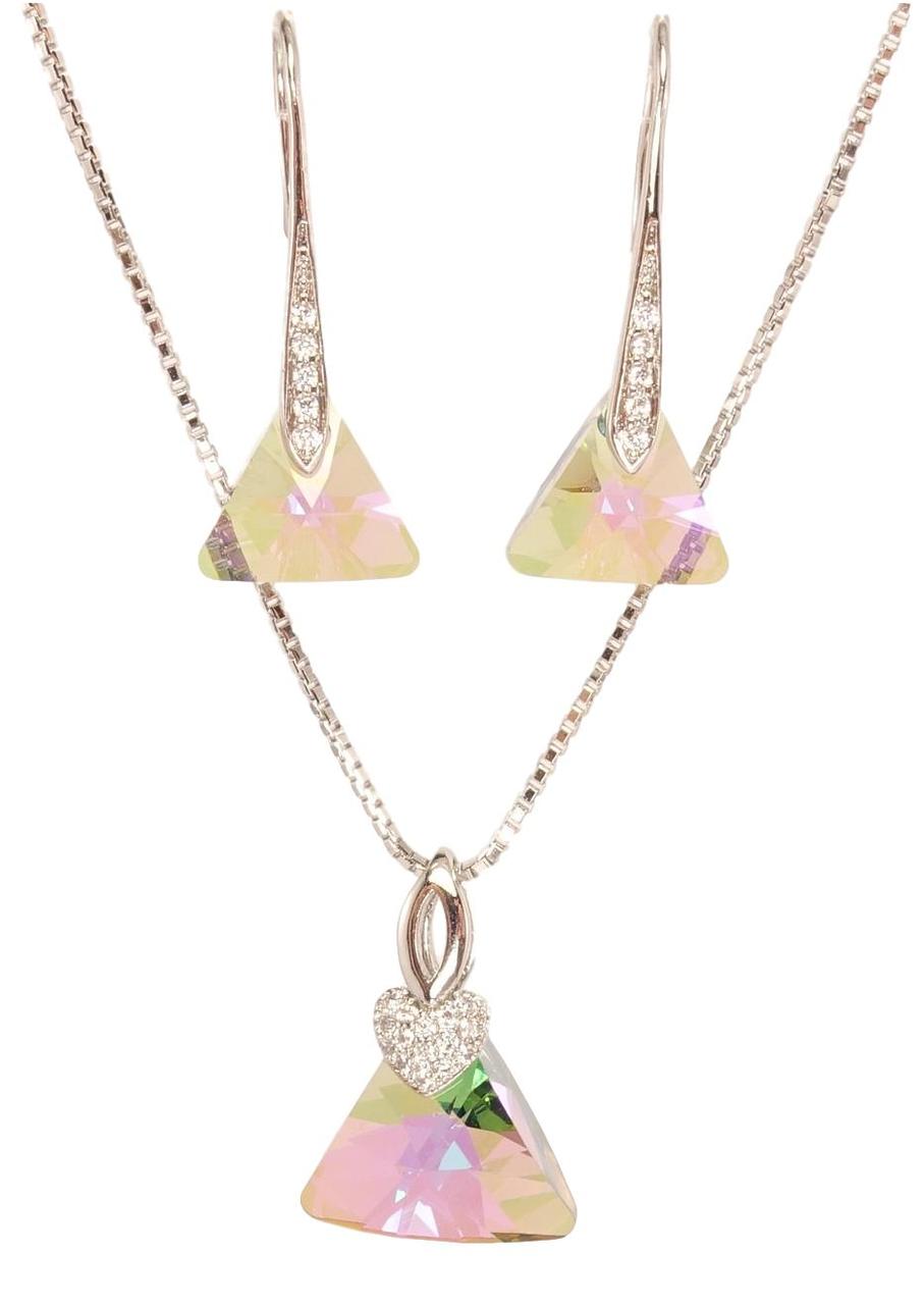 Набір Xuping Родій із кристалами Swarovski Сережки Кулон на ланцюжку "Трикутний Кристал із Сердечком"
