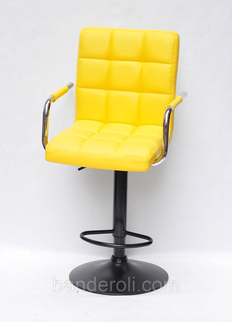 Стілець барний Augusto Arm Bar BK-BASE екокожа жовтий , опора чорна з регульованою висотою, фото 1