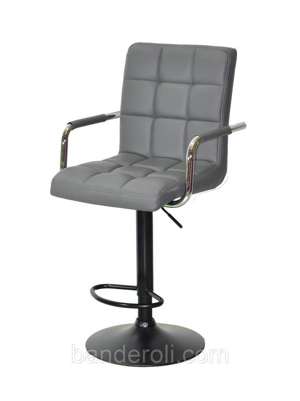 Стілець барний Augusto Arm Bar BK-BASE екокожа сірий 1001 , опора чорна з регульованою висотою, фото 1