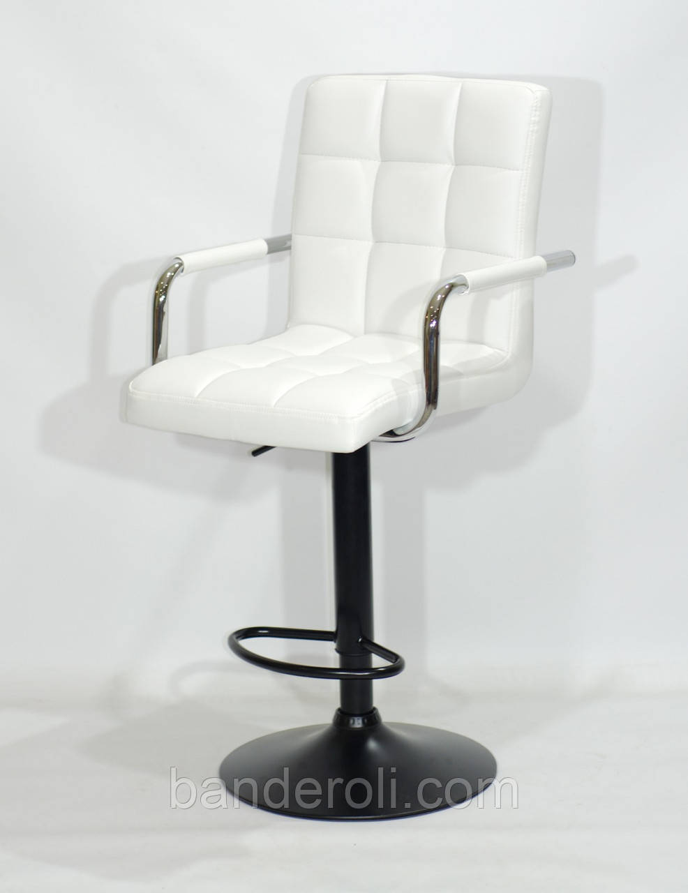Стілець барний Augusto Arm Bar BK-BASE екокожа білий , опора чорна з регульованою висотою, фото 1