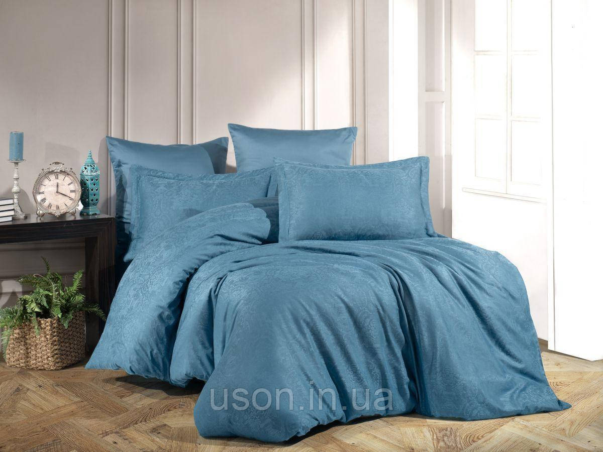 Комплект постільної білизни жаккард Tencel 200*220 TM Belizza Destina синій