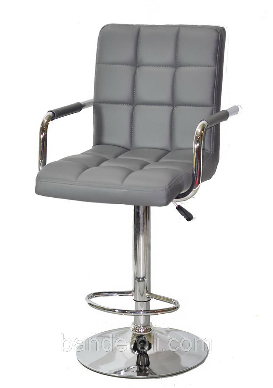 Стілець барний Augusto Arm Bar CH-BASE екокожа сірий 1001 , опора хром з регульованою висотою, фото 1