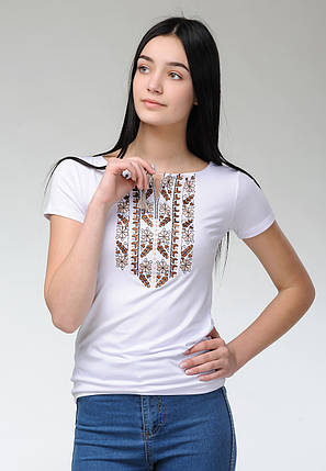 Жіноча літня футболка на короткий рукав із коричневою вишивкою «Природна експресія», фото 2