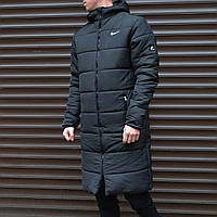 Парка зимняя мужская Nike all black до -30*С куртка удлиненная теплая Найк