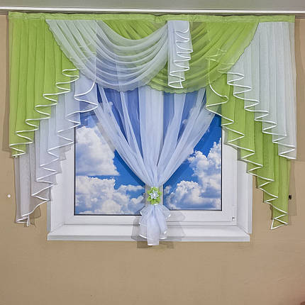 Ламбрекен з тюлем №431 на карниз 2м салатовий, фото 1