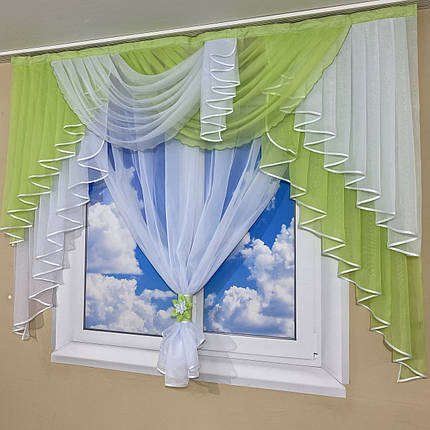 Ламбрекен з тюлем №431 на карниз 2м салатовий, фото 2