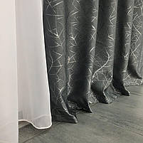 Штори льон "бите скло" темно-сірі з білим шифоновим тюлем ALBO (SHTN-M17-12), фото 5