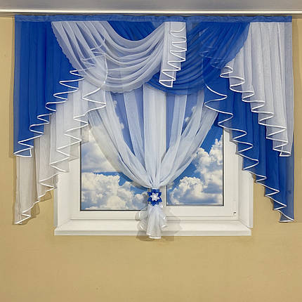 Ламбрекен з тюлем №431 на карниз 2м блакитний, фото 1