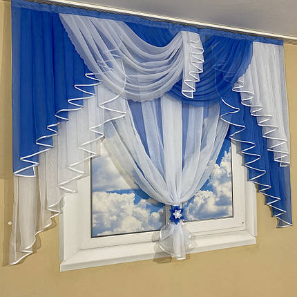 Ламбрекен з тюлем №431 на карниз 2м блакитний, фото 3