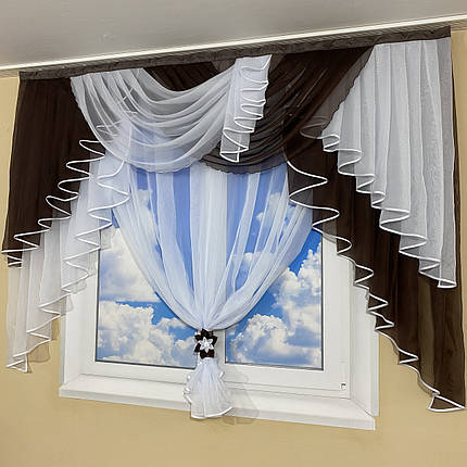 Ламбрекен з тюлем №431 на карниз 2м шоколад, фото 2