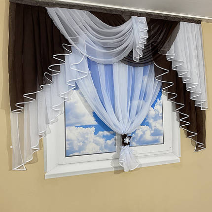 Ламбрекен з тюлем №431 на карниз 2м шоколад, фото 3