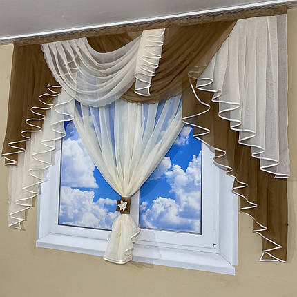 Ламбрекен з тюлем №431 на карниз 2м коричневий, фото 2