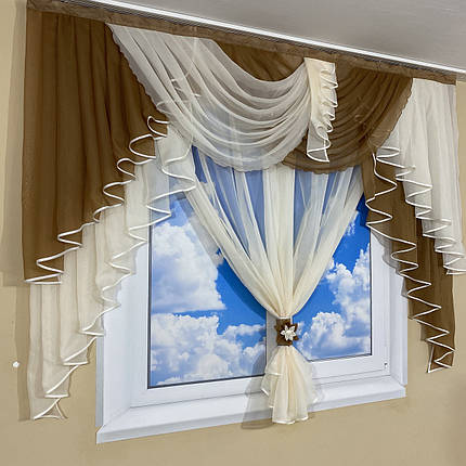 Ламбрекен з тюлем №431 на карниз 2м коричневий, фото 3