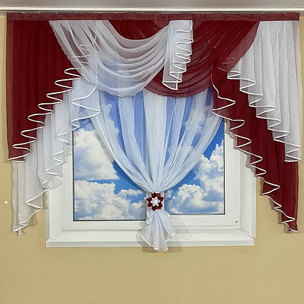 Ламбрекен з тюлем №431 на карниз 2м бордо, фото 1