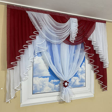 Ламбрекен з тюлем №431 на карниз 2м бордо, фото 3