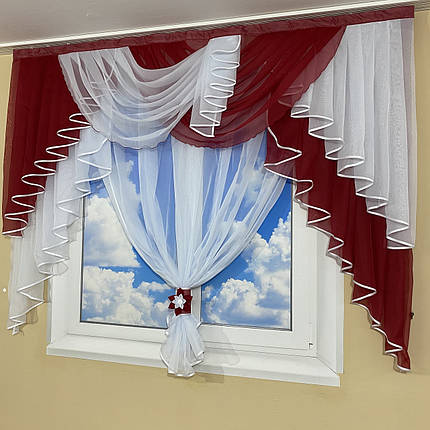Ламбрекен з тюлем №431 на карниз 2м бордо, фото 2