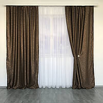 Штори Коричневі льон blackout однотонні з малюнком 150*270 см, модні щільні портьєри для спальні та вітальні, фото 5
