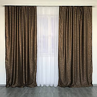 Штори льон "бите скло" коричневі з білим шифоновим тюлем ALBO (SHTN-M17-1), фото 3