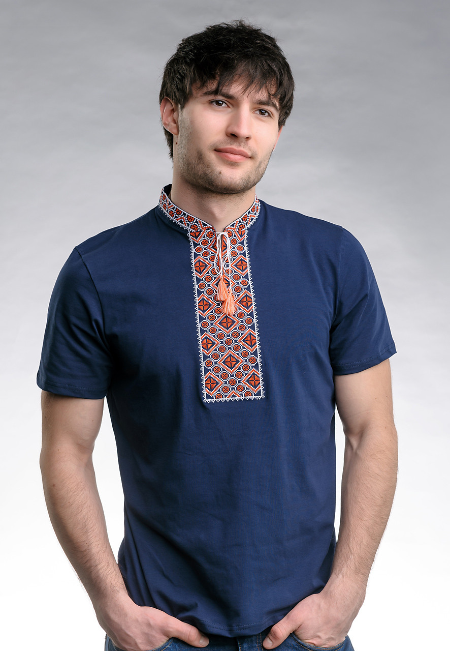 Мужская футболка с вышивкой с коротким рукавом «Казацкая (красная вышивка)» S - фото 1 - id-p1528184394