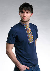 Чоловіча футболка темно-синього кольору з вишивкою «Козацька (золота вишивка)» M