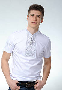Вишита чоловіча футболка білим по білому «Отаманська (сіра вишивка)» XXL