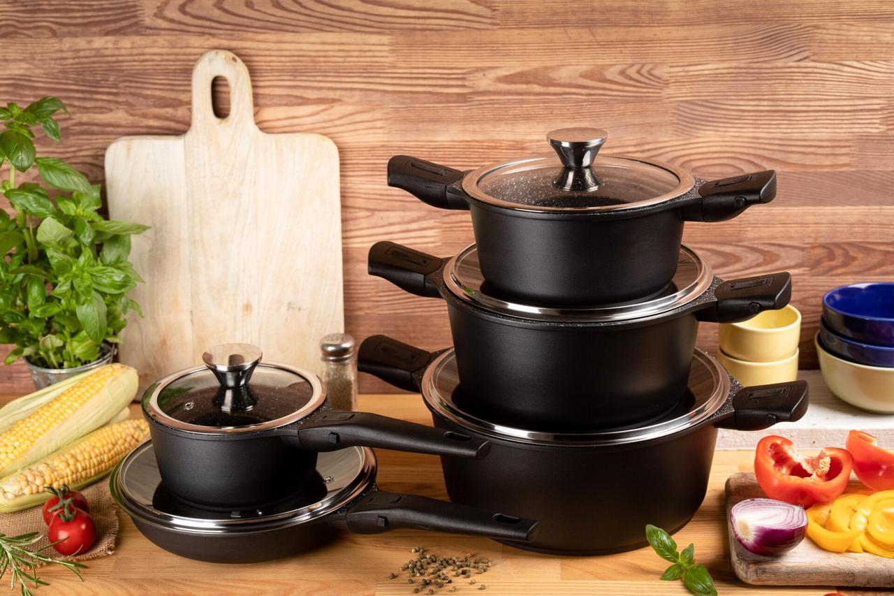 Набір посуду з тришаровим мармуровим покриттям Edenberg EB-5632 - 10 предметів, знімна ручка