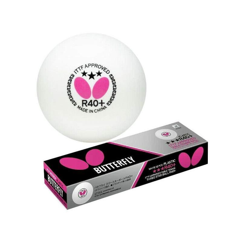М'ячі для настільного тенісу Butterfly R40+ Plastic 3* ITTF (12 шт.) White, фото 1