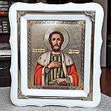 Ікона Святий Олександр Невський у білому дерев'яному кіоті під склом, розмір 24*21 сюжет 15*18., фото 3