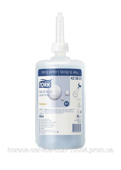 Tork Premium рідке мило-гель для тіла і волосся 1 л. світло-блакитне S1, фото 1