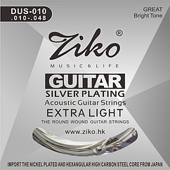 Набір гітарних струн Ziko з срібним покриттям 010