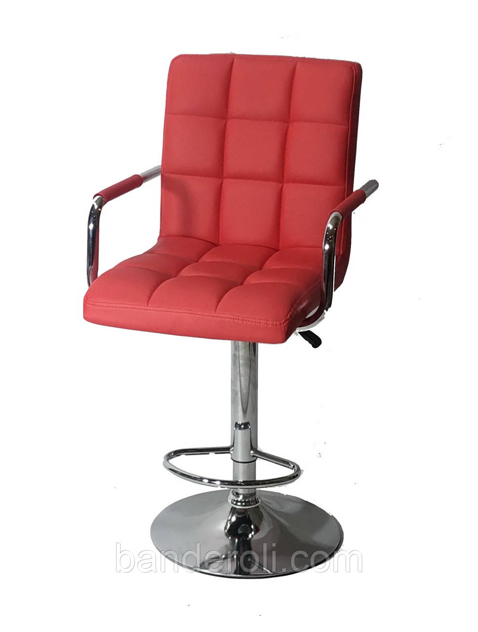 Стілець барний Augusto Arm Bar CH-BASE екокожа червоний, опора хром з регульованою висотою, фото 1
