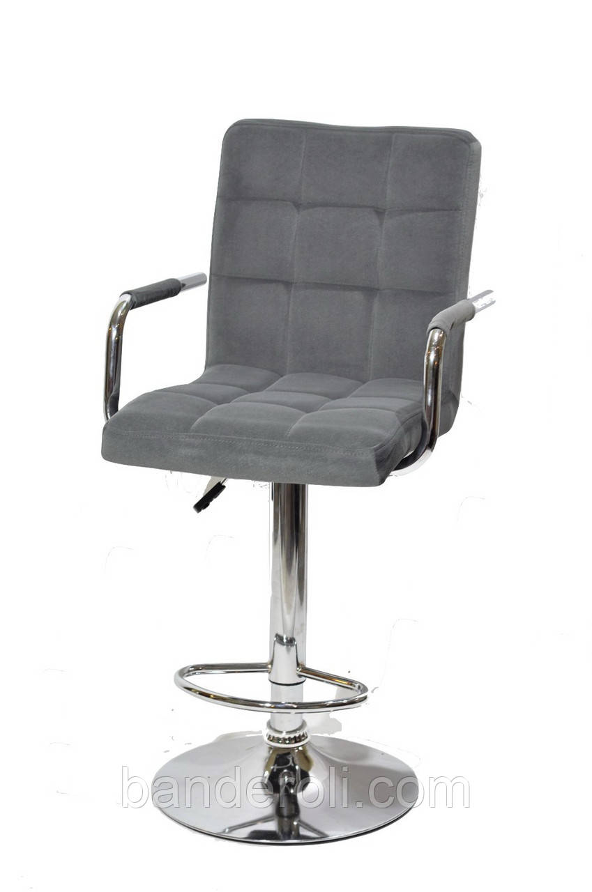 Стілець барний Augusto Arm Bar CH-BASE сірий велюр В-1004, опора хром з регульованою висотою, фото 1