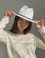 Капелюх федора з шкіряним ремінцем D.Hats колір білий