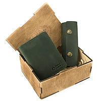 Подарунковий набір чоловічий  в коробці Handycover №43 (зелений) ключниця, обкладинка ID паспорт