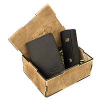 Подарунковий набір чоловічий  в коробці Handycover №43 (коричневий) ключниця, обкладинка ID паспорт