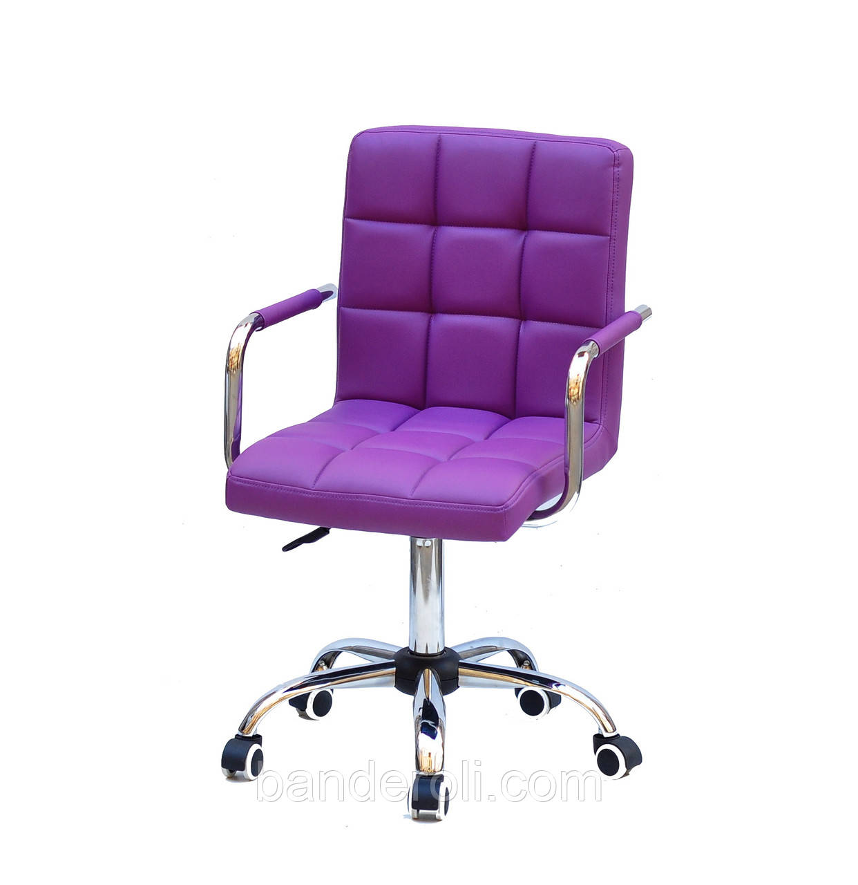 Крісло Augusto Arm CH Office з підлокітниками, пурпурний екокожа хромованою хрестовиною c колесами, фото 1