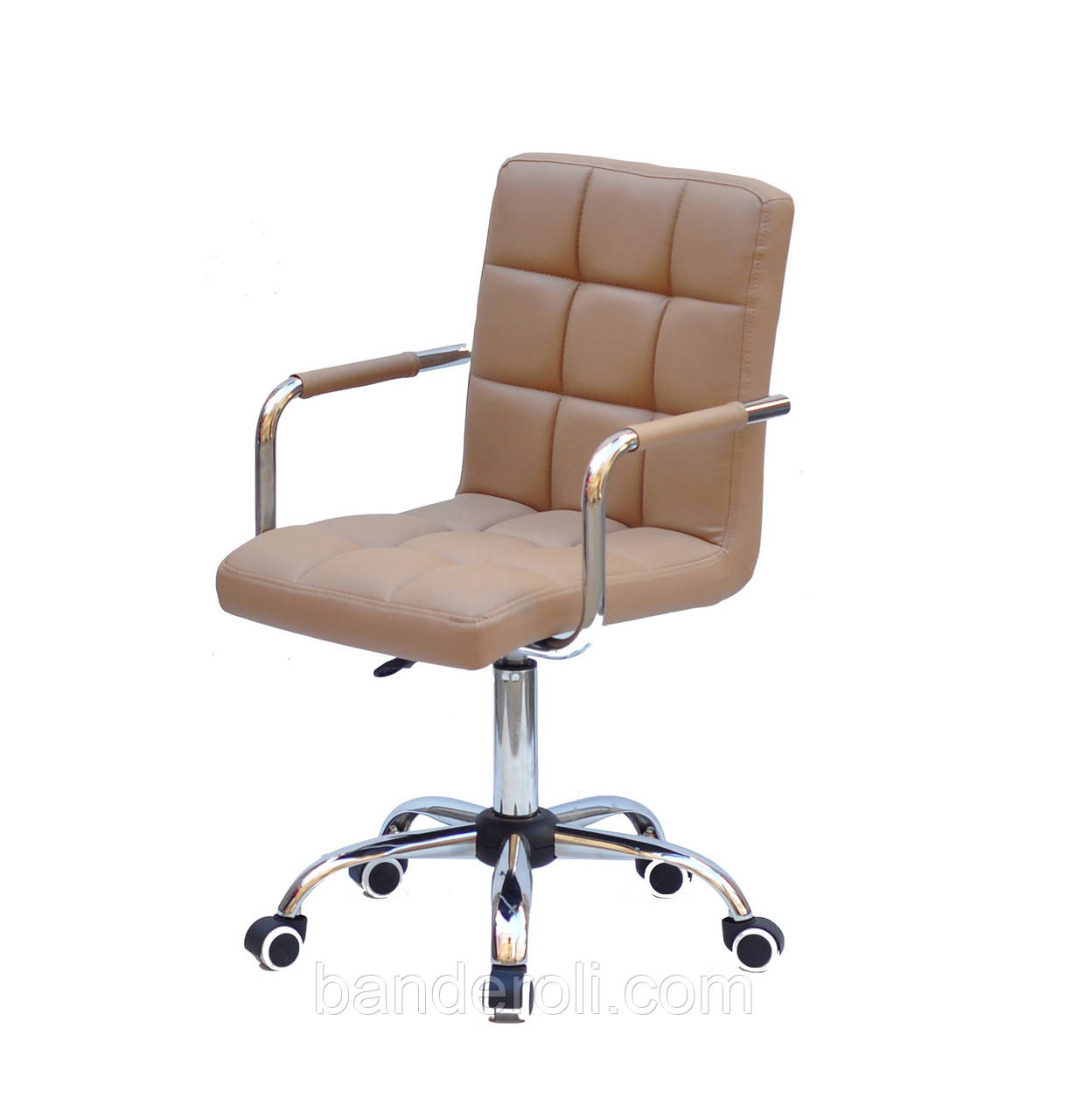 Крісло Augusto Arm CH Office з підлокітниками, бежевий екокожа хромованою хрестовиною c колесами, фото 1