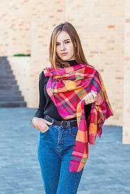 Жіночий шарф великий стильний з бавовни в клітку модний красивий 190*80 см рожевого кольору