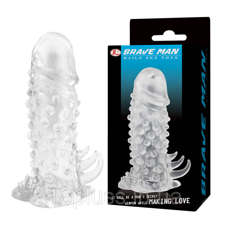 Насадка подовжувач з пухирцями та вусиками Brave Men Penis Sleeve, фото 1