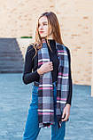 Жіночий великий шарф осінній красивий модний з бавовни в клітку 190*80 см сірого кольору, фото 7