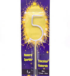 Бенгальські свічки - цифри торт "5", висота - 16.5 см, колір - срібло