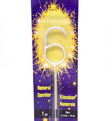 Бенгальські свічки - цифри торт "6", висота - 16.5 см, колір - срібло