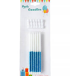 Свічки для торта "Velvet blue" набір - 12 шт. висота 13 см., колір - блакитний