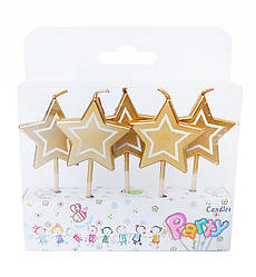 Свічки для торта "Stars" набір - 5 шт., висота - 5 см, колір - золото