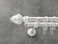 Карниз Quadrum Шишка 160 см двойной Белое - Золото открытый 19/19 мм гладкая (кольца с крючками)