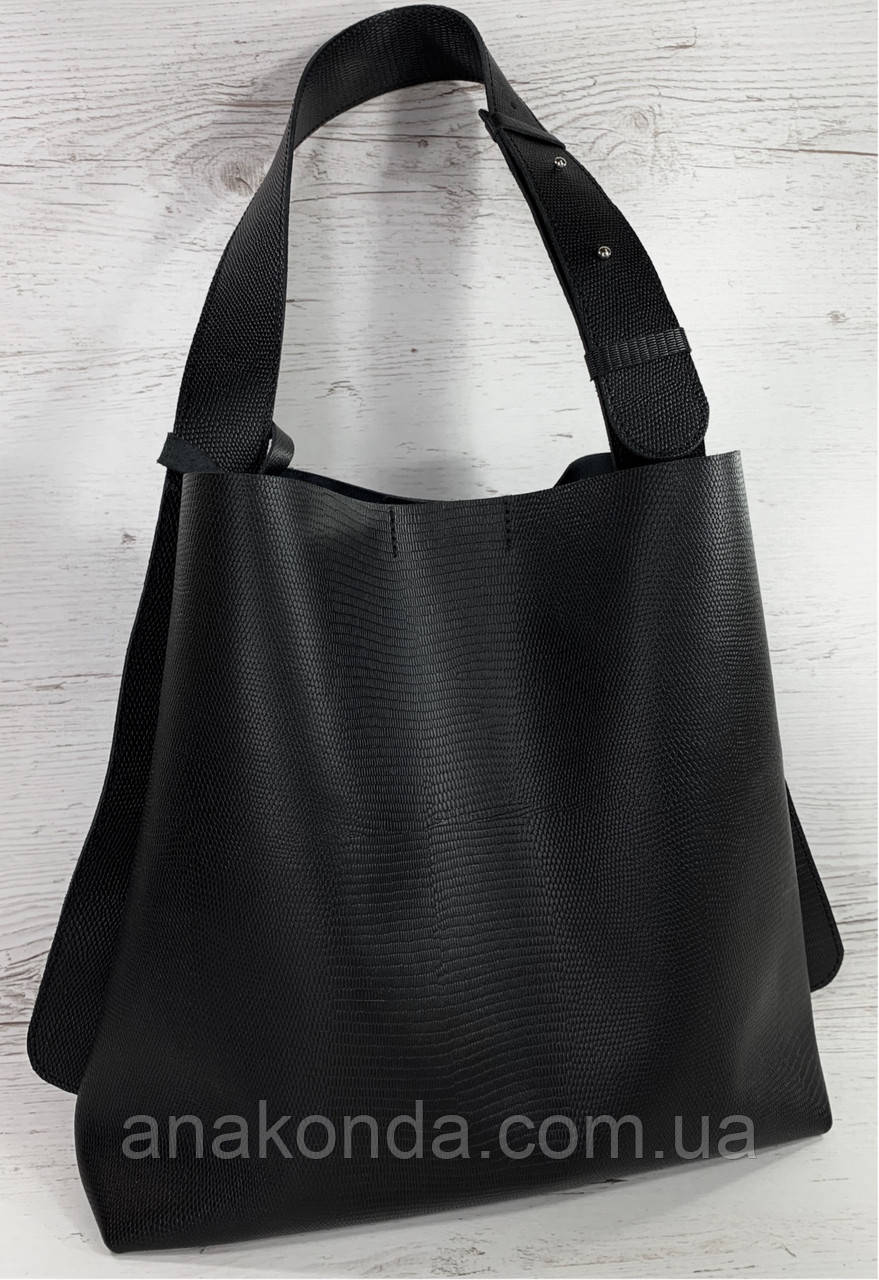 691 Натуральна шкіра Формат А4+ Шопер Жіноча сумка чорна на плече шкіряна натуральна Розмір А-4 сумка