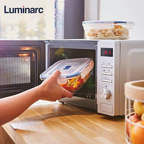 Скляний харчовий контейнер прямокутний з блакитною кришкою Luminarc Pure box 380 мл (L8774), фото 1