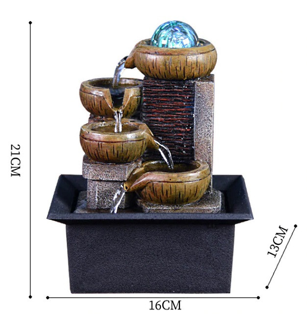 Декоративный настольный водопад фонтан с водой и помпой, в форме четырех чаш со стеклянным шаром. В фонтане е - фото 2 - id-p1272068926