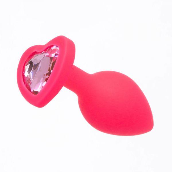 Рожева силіконова анальна пробка з стразом Pink Silicone Heart Light Pink S